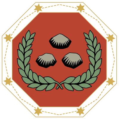 De tre stenarna symboliserar Stefanos öde. Stenarna omges av en segerkrans.